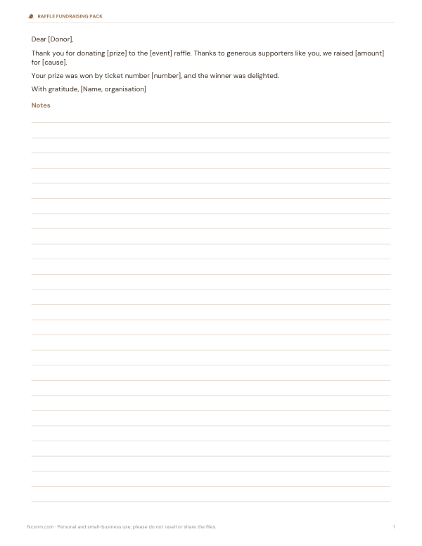 Preview of Printable Raffle Thank-You Letter